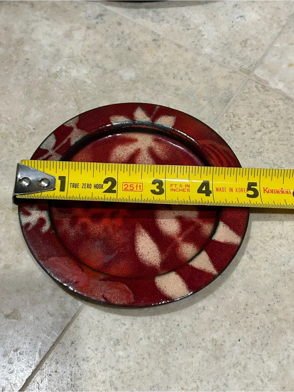 vintage handmade enamel on copper decorative red Drink Coaster Set of 2